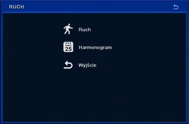 NDR-BA5104, NDR-BA5208 i NDR-BA5416 Instrukcja obsługi wer.1.2 KONFIGURACJA REJESTRATORA 5.1.5.2. Ruch Po wybraniu z menu ALARM pozycji RUCH pojawi się poniższy ekran.