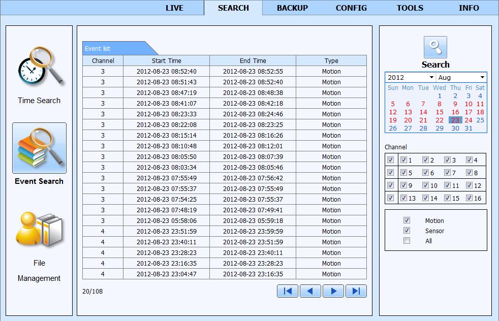 NDR-BA5104,NDR-BA5208,NDR-BA5416 User s manual ver.1.2 NETWORK OPERATIONS UTILIZING WEB BROWSER In order to find records you can also use EVENT SEARCH.