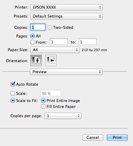 Drukowanie Drukowanie z użyciem sterownika drukarki PostScript system Mac OS X 1. Załaduj papier do drukarki. 2. Otwórz plik, który chcesz wydrukować. 3. Przejdź do okna dialogowego drukowania.