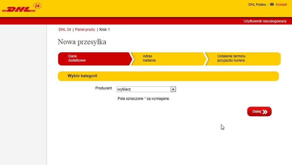 2.2. Panele proste Panele proste sprowadzają zamówienie kuriera do wypełnienia dosłownie kilku pól. Są to formularze specjalizowane z reguły do obsługi ściśle określonych typów przesyłek. 2.2.1.