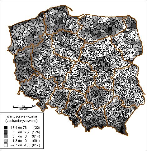 funkcji turystycznej w Polsce to pierwsze dwie klasy (w sumie 146 gmin, a zatem prawie 6% wszystkich gmin w Polsce), okazuje się, że oprócz trzech podstawowych w Polsce obszarów koncentracji ruchu