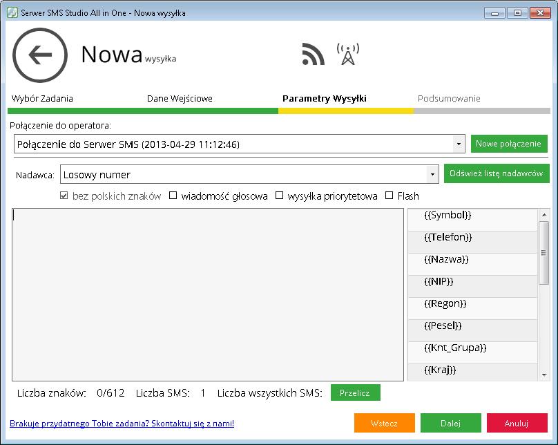 Tutaj można pobrać dane adresatów. W tym celu z rozwijanej listy na górze programu należy wybrać połączenie do systemu, a następnie kliknąć Pobierz dane.