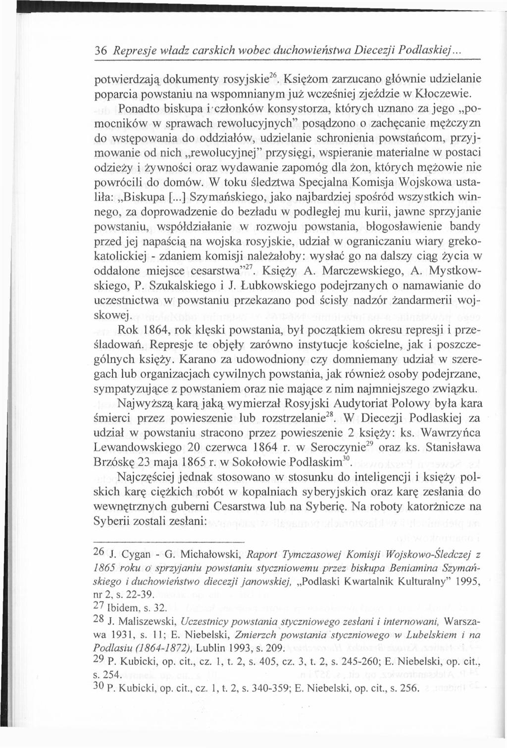 36 Represje władz carskich wobec duchowieństwa Diecezji Podlaskiej. potwierdzają dokumenty rosyjskie 26.