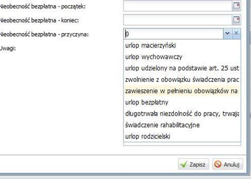 wybieramy ze słownika długotrwała niezdolność do pracy, trwająca dłużej niż 33 dni w ciągu roku kalendarzowego Uwaga Dotyczy to tylko długoterminowych zwolnień, za które odbywają się zastępstwa stałe