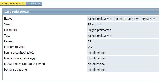 Pensum roczne powinno być zmienione dla zajęć ww.
