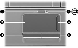 2 Elementy Elementy w górnej części komputera Płytka dotykowa TouchPad Element (1) Przycisk włączania/wyłączania płytki dotykowej TouchPad Włącza/wyłącza płytkę dotykową TouchPad.