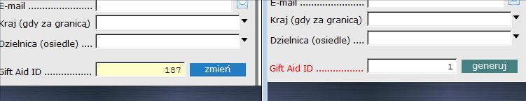Nadawanie numeru GIFT AID otworzyć kartę ofiarodawcy pole z numerem GIFT AID znajduje się u dołu pierwszej strony formularza jeśli pole to jest zablokowane należy kliknąć w przycisk zmień po prawej
