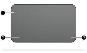 Część górna płytka dotykowa TouchPad Element Opis (1) Obszar płytki dotykowej TouchPad Odczytuje gesty wykonywane palcami w celu przesuwania wskaźnika lub aktywowania elementów widocznych na ekranie.