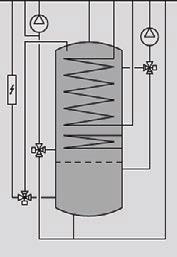Pojemność zbiornika wbudowanego w centrali VVM 310 wynosi 270 l, a wydajność produkcji c.w.u. wynosi 12-15 l/min, max 220-240l (40 o C) w zależności od typu i mocy pompy ciepła.