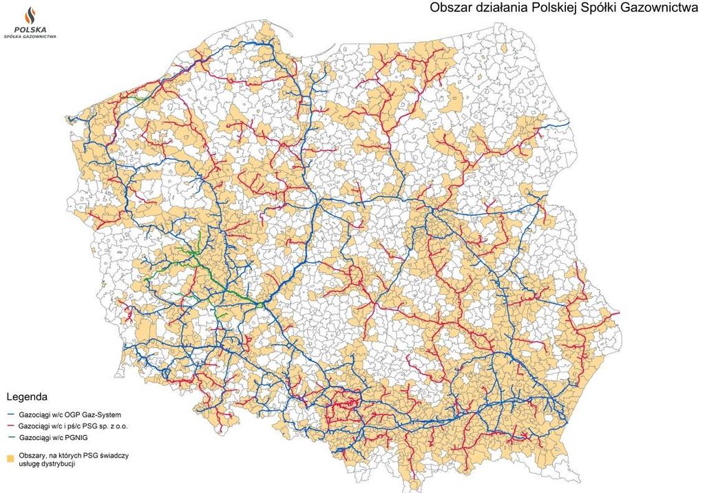 PSG dane o sieci i odbiorcach Długość sieci gazowej 179,6 tys.
