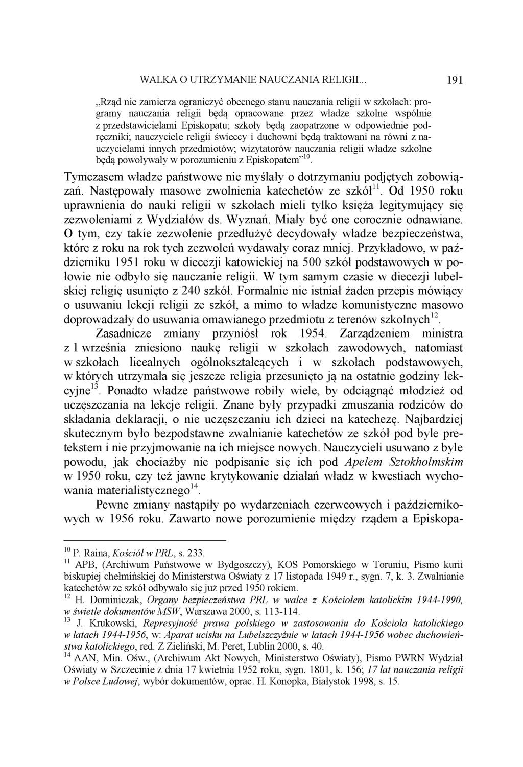 WALKA O UTRZYMANIE NAUCZANIA RELIGII.