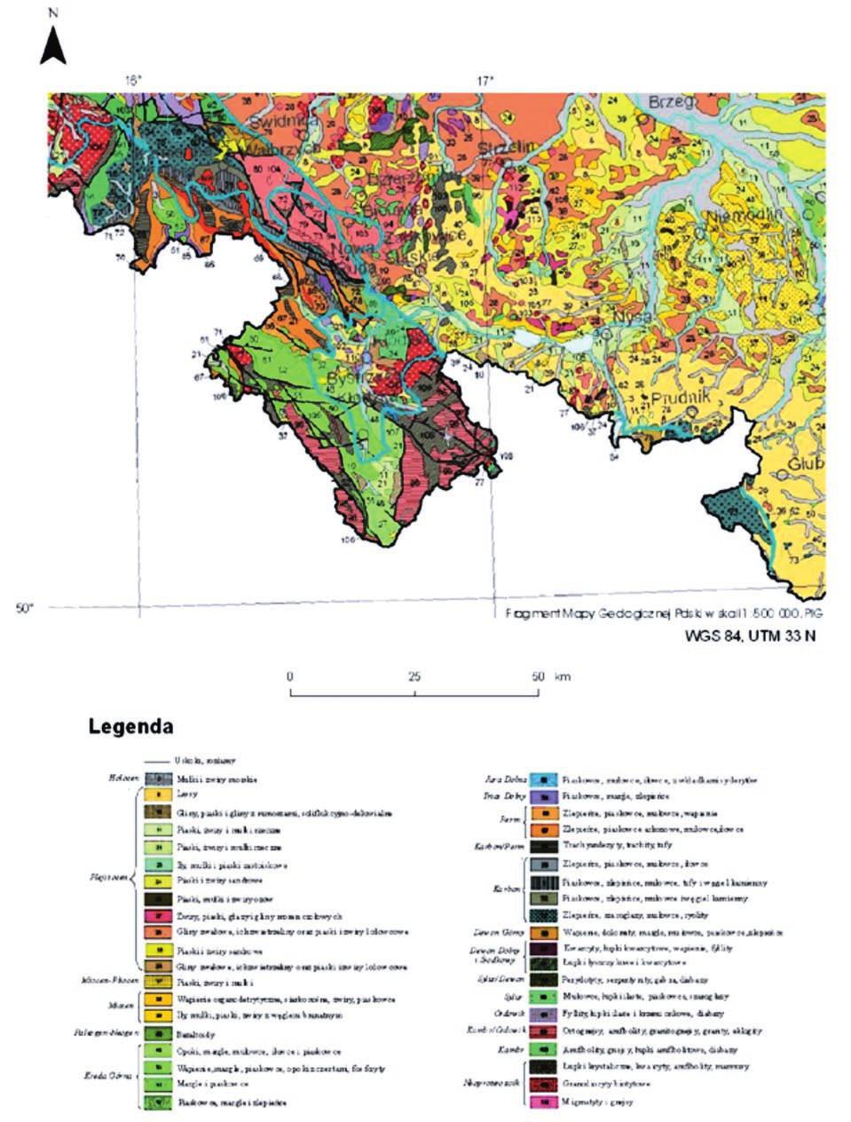 56 Martyna Stelmaszczuk, Elżbieta Wołk-Musiał Ryc.9. Porównawcza mapa geologiczna analizowanego terenu Sudetów. Fig. 9. Geologic Map of the study area. zdjęć.