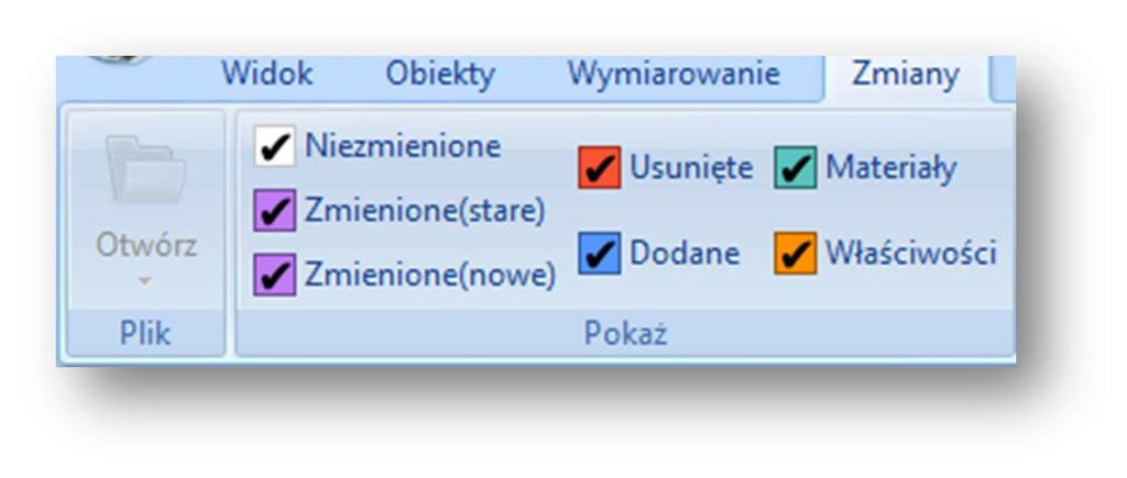 ZAKŁADKA ZMIANY W przypadku rewizji projektu mamy do czynienia ze zmianami. Jeśli posiadasz pliki IFC bazowy i po zmianach, możesz sprawdzić jakie zmiany zostały naniesione w projekcie.