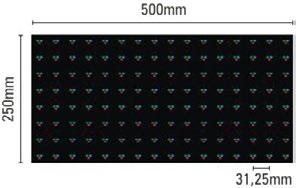 RGB25 TECHNOLOGIA PARAMETRY OPTYCZNE Raster fizyczny 25,00mm Typ diod LED THT Dostawca diod LED AVAGO (USA) Układ pikseli 1R, 1G, 1B Jasność nominalna 8000 cd/m 2 (nit) Poziomy kąt widzenia 100