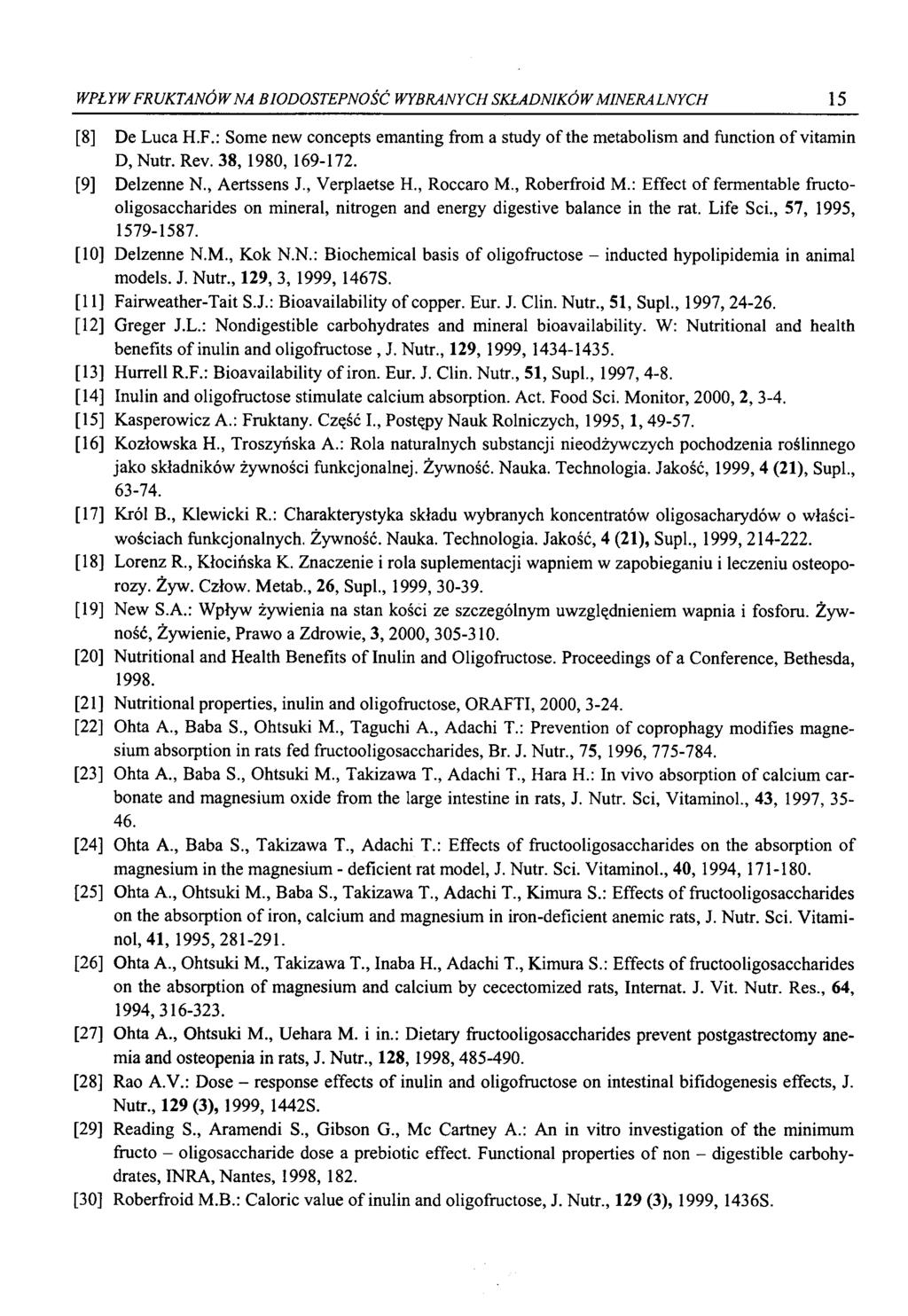 WPŁYW FRUKTANÓW NA BIODOSTEPNOŚĆ WYBRANYCH SKŁADNIKÓW MINERALNYCH 15 [8] De Luca H.F.: Some new concepts emanting from a study o f the metabolism and function o f vitamin D, Nutr. Rev.