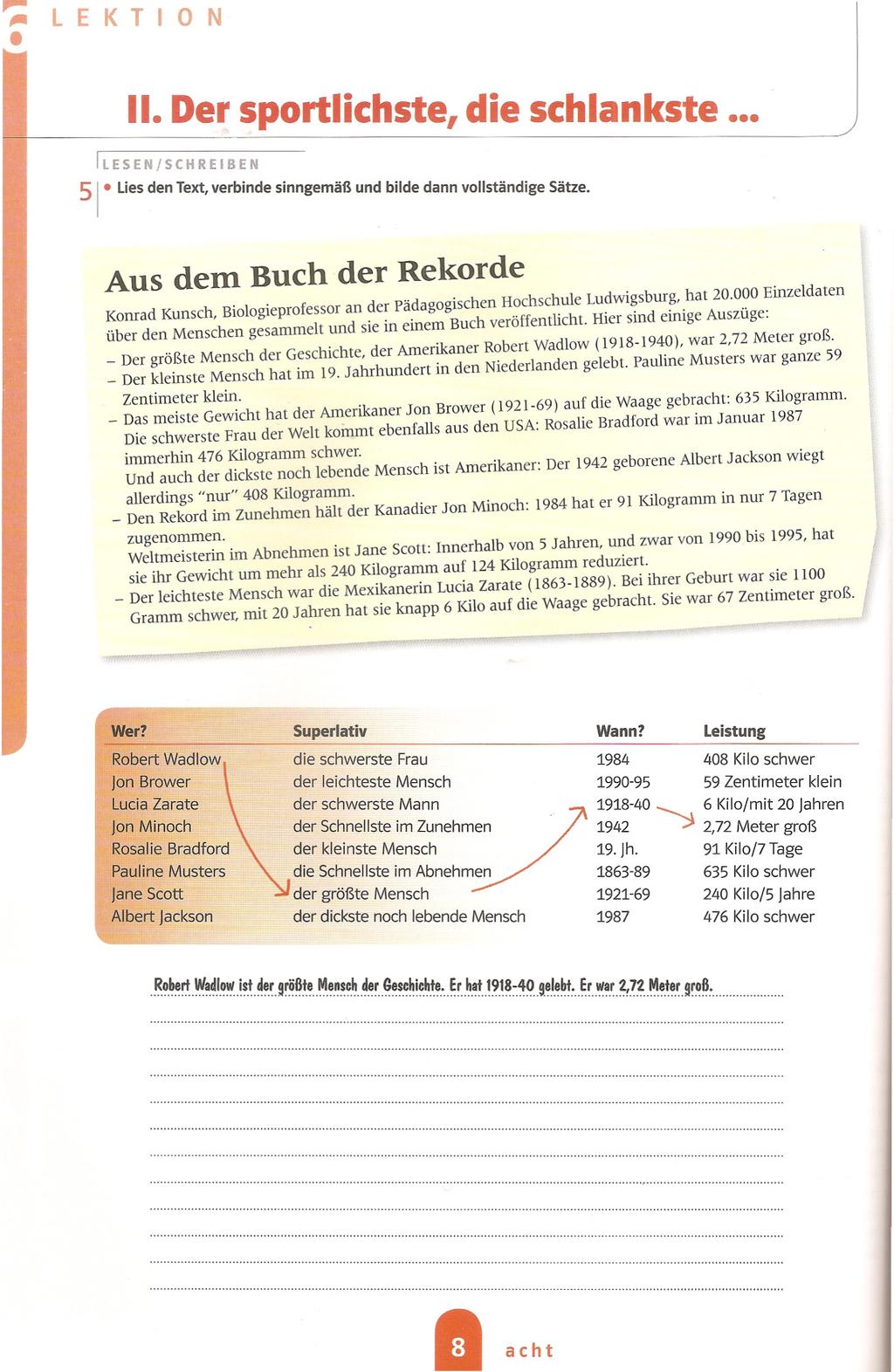 ,. lekton 11.Der sportlichste, die schlankste LESEN/SCHREBEN 51. Lies den Text, verbinde sinngemäß und bilde dann vollständige Sätze.