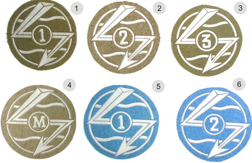 15. 11 Batalion Dowodzenia (Żagań). Metal, wym. 20 mm x 51 mm. 16. Jw. Metal, wym. 15 mm x 44 mm. 17. 16 Batalion Dowodzenia (Elbląg). Metal, wym. 16 mm x 46 mm. 18. Węzeł Łączności MON (Warszawa).