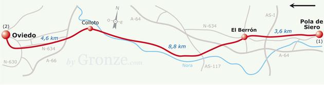 Etap 2 Vega de Sariego - Oviedo (25.5 km) Etap łatwy i dosyć jednostajny, który prowadzi, prawie w całości szosą do rozległego obszaru miejskiego Oviedo.