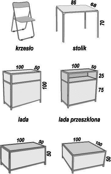 100x100x50 podest 100x50x50 ścianka zaplecza + zasłona drzwi dodatkowe gniazdo 220V, 2kW wykładzina tapicerowanie wykładziną zaproszenia dla gości dodatkowe identyfikatory napis na fryzie szt.