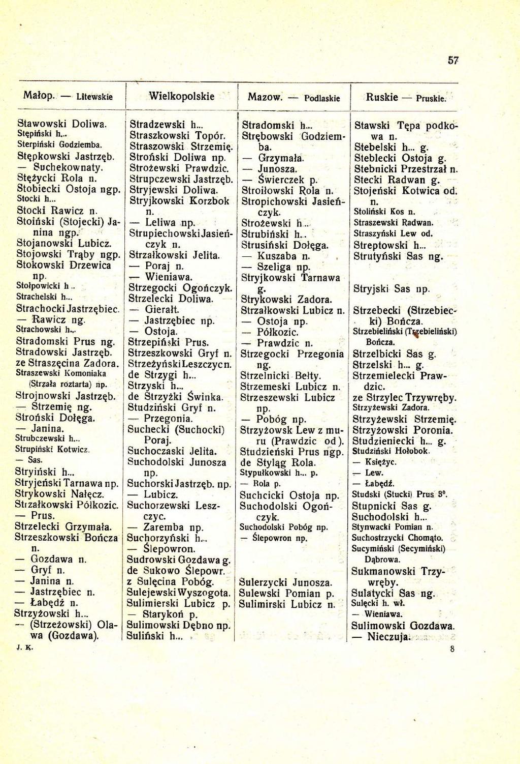 57. Malop. Litewskie Mazow.! podlaskie Ruskie : pruskie. Stawowski Doliwa. Stqpiriski h... Sterpiriski Godziemba. Stgpkowski Jastrzqb. Stq2ycki Suchekownaty. Rola Stobiecki Ostoja Stocki h.