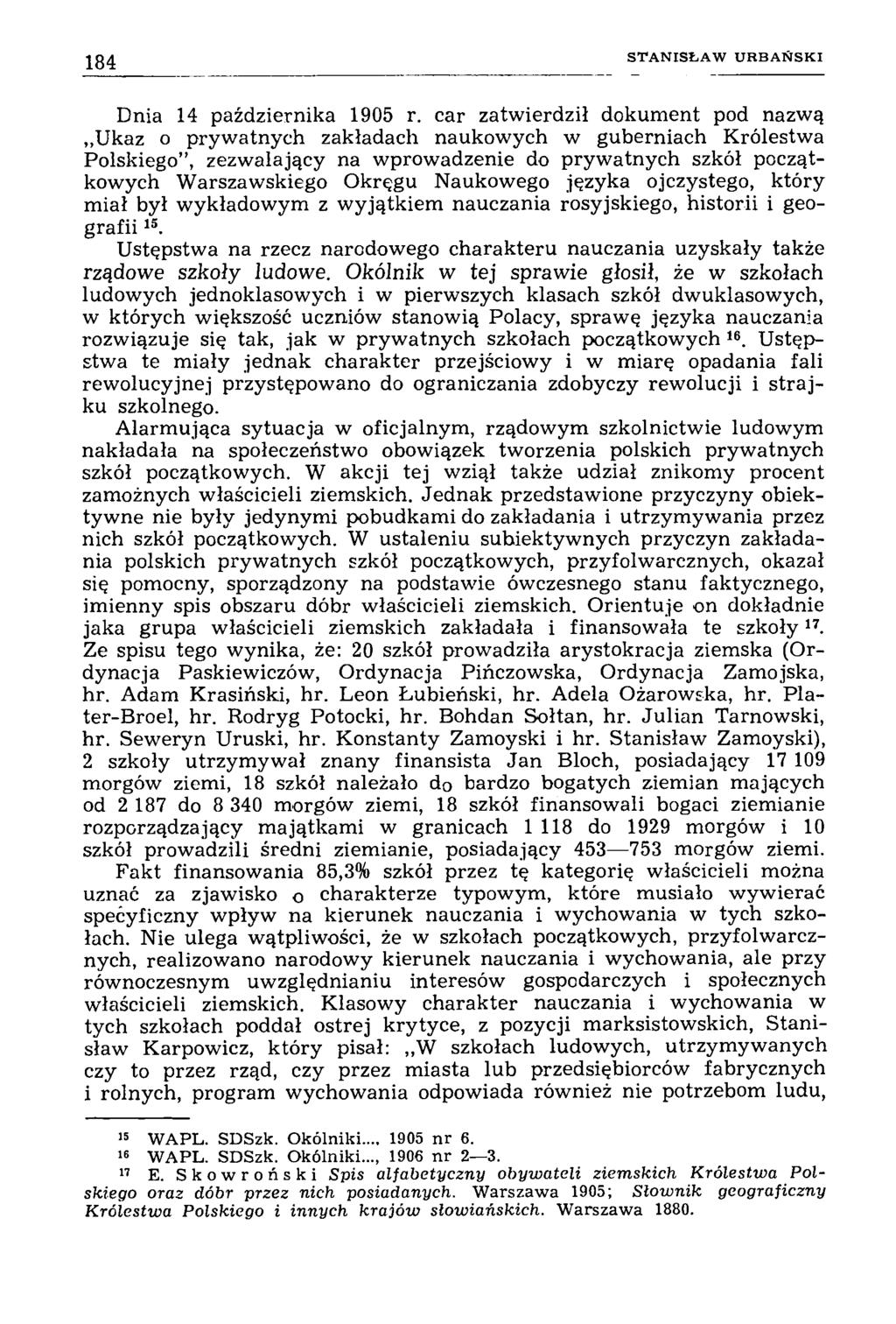 184 S T A N IS Ł A W U R B A Ń S K I Dnia 14 października 1905 r.