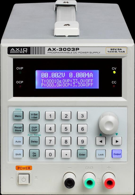 3 Laboratoryjne zasilacze programowalne AX-3003P i AX-6003P Parametry zasilaczy Napięcie wyjściowe w modelu AX-3003P wynosi 30 V DC, natomiast w AX-6003P, 60 V DC, przy prądzie wyjściowym regulowanym