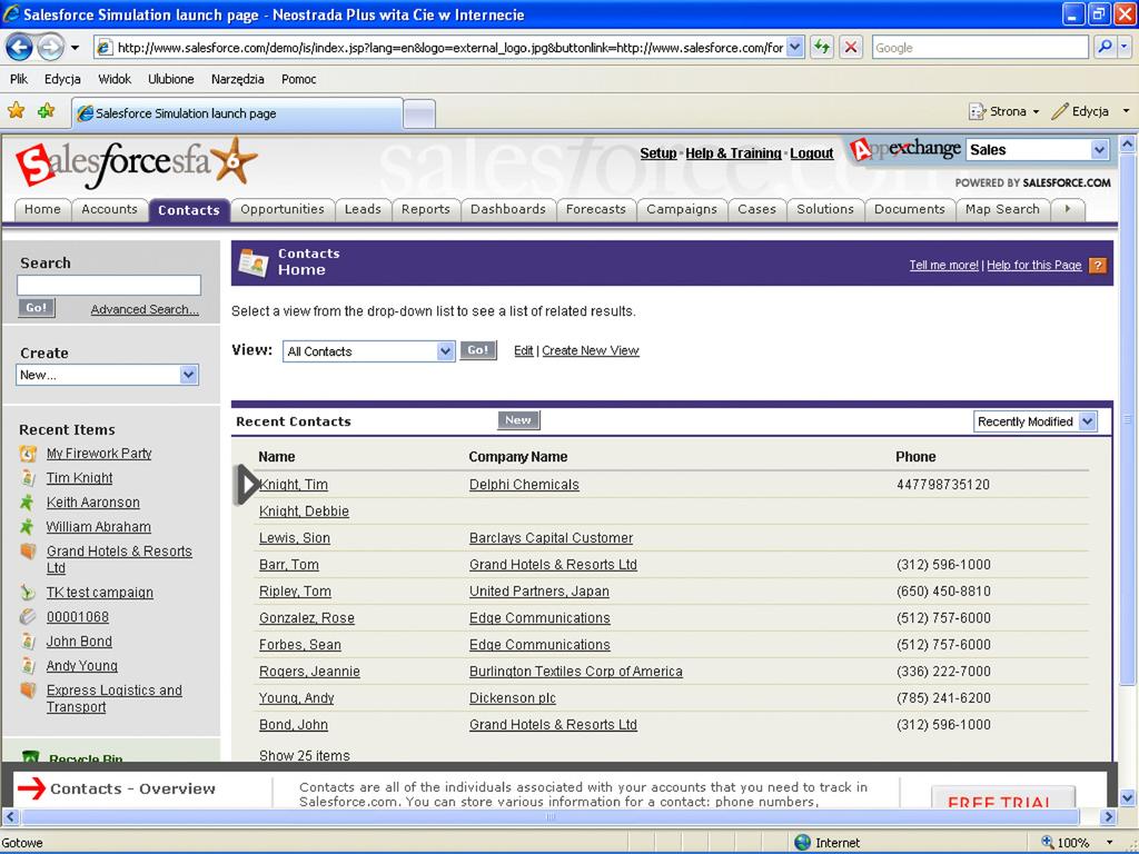 148 Artur Rot Rys. 1. Widok okna programu firmy Salesforce.
