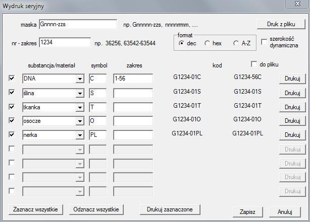 Wydruk seryjny Wydruk seryj ny wprowadzono w celu umożliwienia wydrukowania wielu etykiet z kodem 1D/2D w/g jakiejś maski.