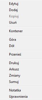 Obsługa W każdej tabelce funkcj onuje menu kontekstowe pod prawym klawiszem myszy.