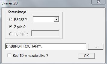 Skaner 2D BBMS współpracuje ze skanerami kodów 2D za pomocą wybranego interfejsu komunikacyj nego. Najczęściej odbywa się to poprzez import danych ze wskazanego pliku.