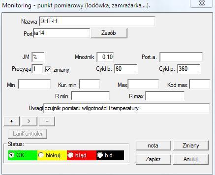 Monitoring - edycja Najważniej sze dane dotyczące monitorowania znajduj ą się na poziomie drzewa Monitoring punkt (tytuł okienka edycj i).