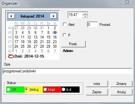 Organizer - edycja Najważniej sze parametry pozycj i organizera, to: data, czas, opis