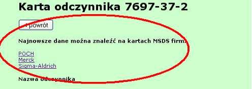 Jak się dostać do firmowych kart MSDS Kopiujemy do schowka nr CAS z karty odczynnika ichem zawęża to
