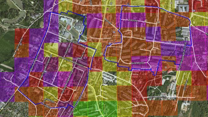 Liczba mieszkańców: 161 Podobszar rewitalizacji Nr3,4 Osiedla: Ogrody i Stare Wartości wskaźników na tle zdjęcia satelitarnego Granice