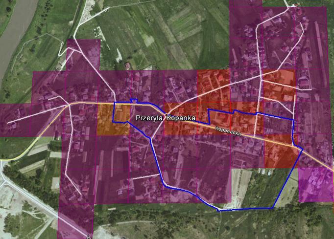 S t r o n a 70 Podobszar rewitalizacji Nr7 Wartości wskaźników na tle zdjęcia satelitarnego Sołectwo Kopanka Granice podobszaru