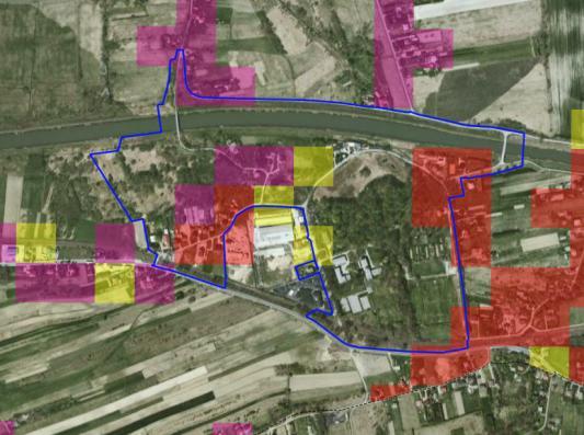 Fragmenty poza wskaźnikiem wynikają z korekty granic podobszaru do granic własności, granic zwartych funkcji, granic użytkowania i elementów ekofizjografii urbanistycznej.