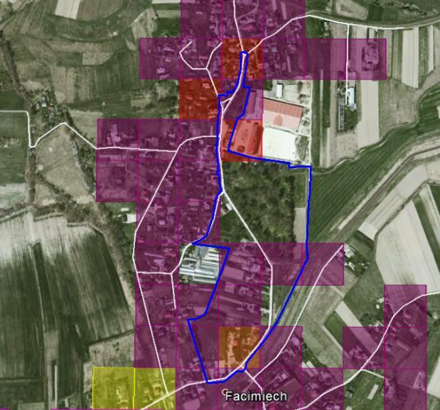 S t r o n a 76 Podobszar rewitalizacji Nr20 Wartości wskaźników na tle zdjęcia satelitarnego Sołectwo Facimiech Granice podobszaru rewitalizacji Uzasadnienie: podobszar w całości w obszarze