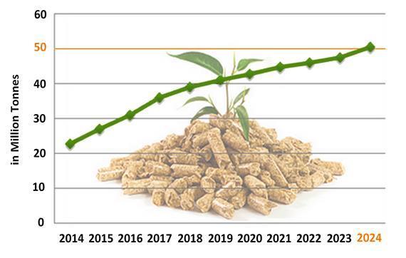 Pellet to paliwo gruntownie sprawdzone w praktyce - STATYSTYKI Przewidywany rozwój światowego zużycia Pellets drzewnych: 50 mln ton do 2025 r?