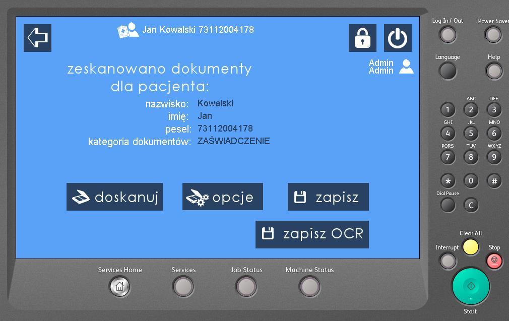 Przycisk opcje zmiana ustawień skanowanego dokumentu (kolor/cz-b, jakość, format itp.