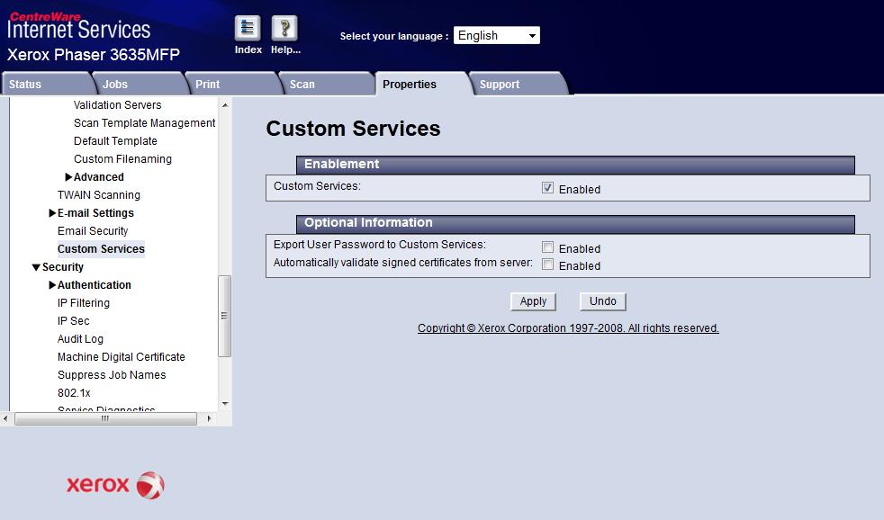 5 Następnie przechodzimy do Services->Network Scanning-> Scan Template Management i zaznaczamy opcję Enabled (UWAGA!