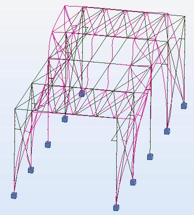 Structural arrangement of the building model The analysis was performed using Robot Buckling Analysis software.