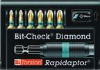 Zestaw bitów Rapidaptor wyposażony w wysokogatunkowe bity BiTorsion z powłoką diamentową i uchwyt do końcówek Rapidaptor-BiTorsion z silnym magnesem i oprawką szybkowymienną odpowiedni do bitów 1/4"