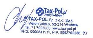 UMOWA ZLECENIE WIELKA BRYTANIA zawarta w dniu... pomiędzy: Zleceniobiorcą: Tax-Pol Sp. z o.o. sp. k. z siedzibą pod adresem: ul.