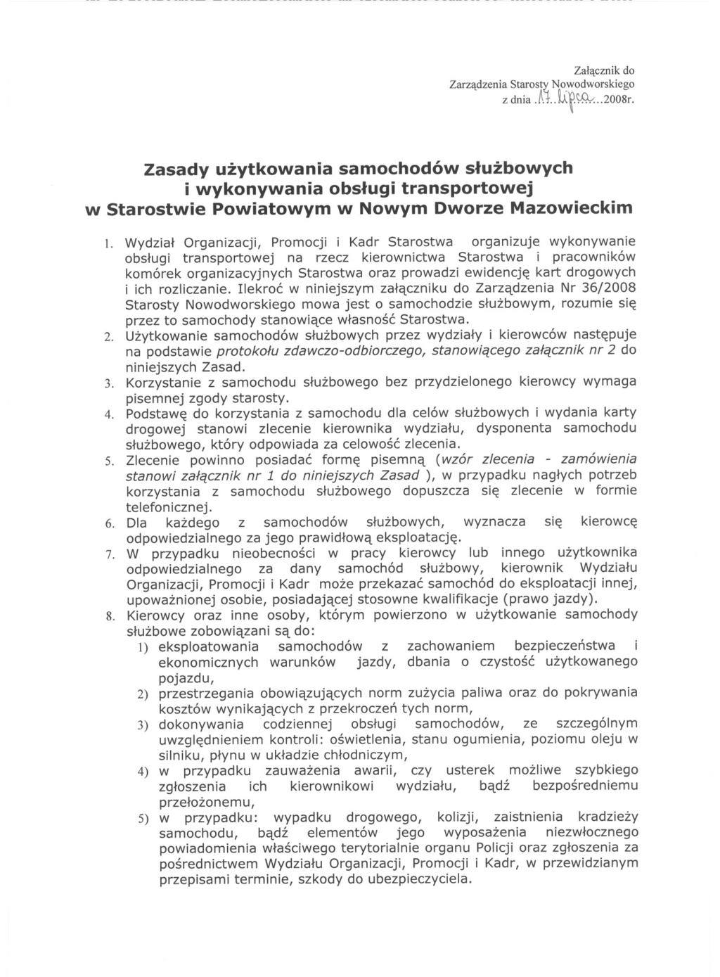 Zalacznik do Zarzadzenia Starostl N0,w0dworskiego z dnia.al. t(...2008r.
