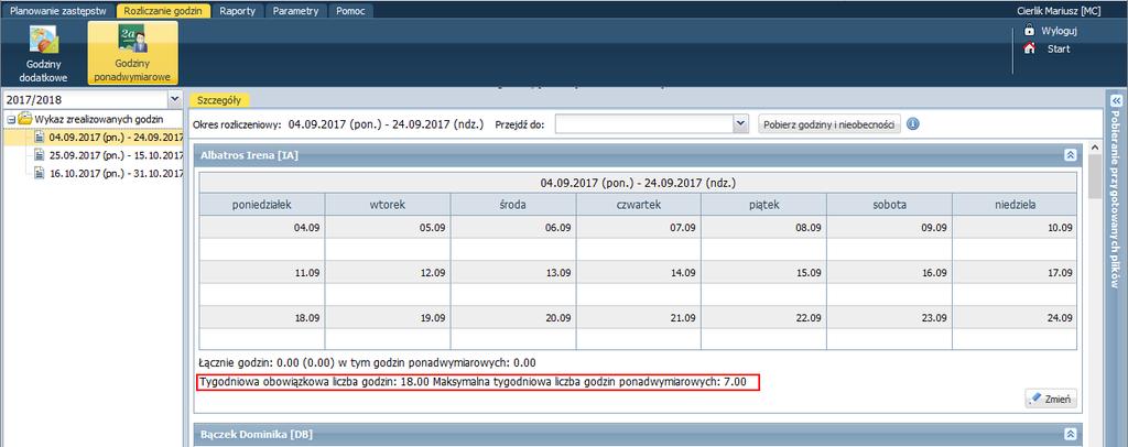 UONET+. Rozliczanie godzin nauczycieli 11/17 Wprowadzenie godzin i nieobecności nauczyciela przez operatora 1. Przejdź do tabeli nauczyciela, którego dane chcesz wprowadzić. 2.