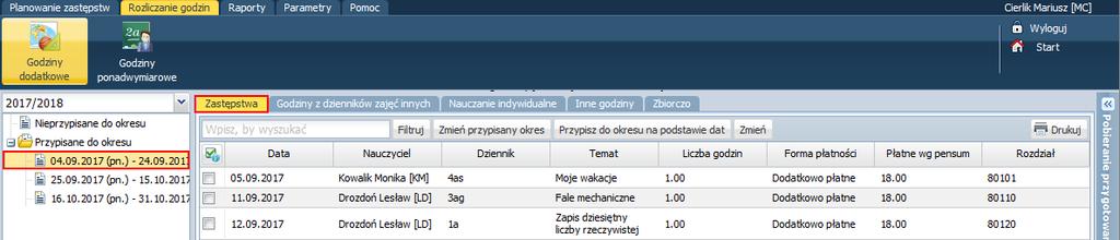 UONET+. Rozliczanie godzin nauczycieli 15/17 5.