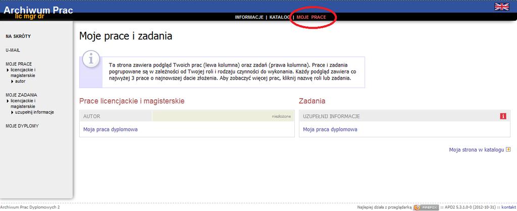 3. Po pomyślnym zalogowaniu wyświetli się strona domowa użytkownika.