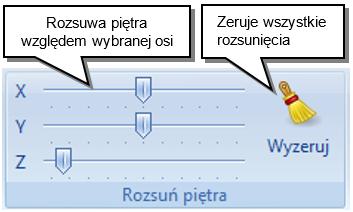 Przytnij przecina model płaszczyzną prostopadłą do osi układu w zależności od wyboru jednej z możliwości (+X, +Y, +Z, -X, -Y, -Z). Opcja działa wraz z ruchem myszy.