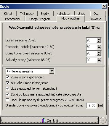 P. Czy Program uwzględnia akumulację? Obliczenia zysków dla całości przeprowadzane są przy pewnych założeniach ogólnych, które należy przyjąć w oknie Opcji - zakładka Moc ogólne.