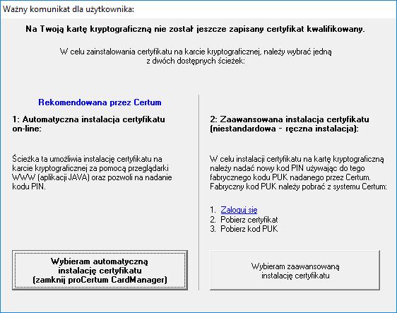 6. Należy nacisnąć przycisk Wybieram zaawansowaną instalację certyfikatu.